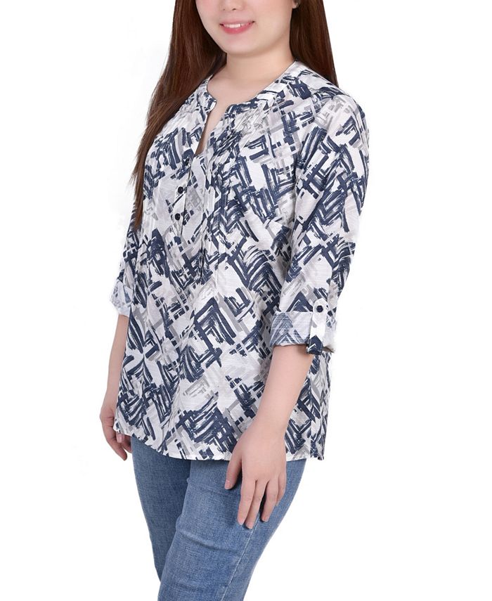 NY Collection Petite Size 3/4 Roll Tab Sleeve Blouse Top & Reviews ...