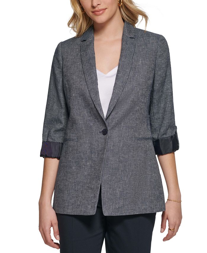 Calvin Klein Women's Herringbone Linen One Button Jacket & Reviews - Jackets  & Blazers - Women - Macy's