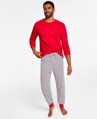 Photo 1 of SIZE S - Matching Men's Thermal Waffle Holiday Stripe Mix It Pajama Set, Created for Macy's