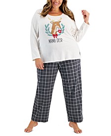 Matching Women's Plus Size Mama Deer Mix It Family Pajama Set, Created for Macy's