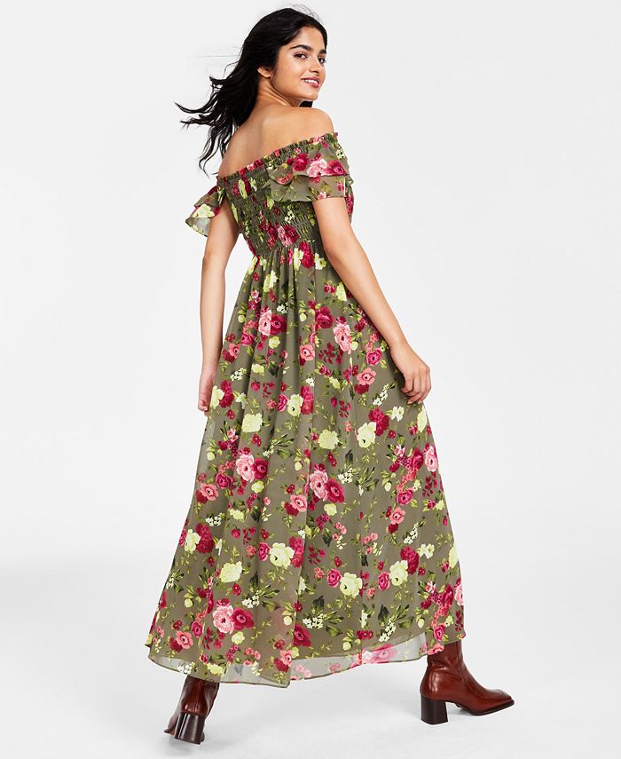 Bar III Women's Printed Smocked Maxi Dress, Created for Macy's Macy's