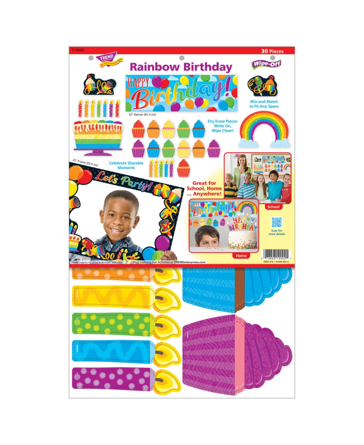 TREND ENTERPRISES RAINBOW BIRTHDAY LEARNING SET, 30 PIECES 