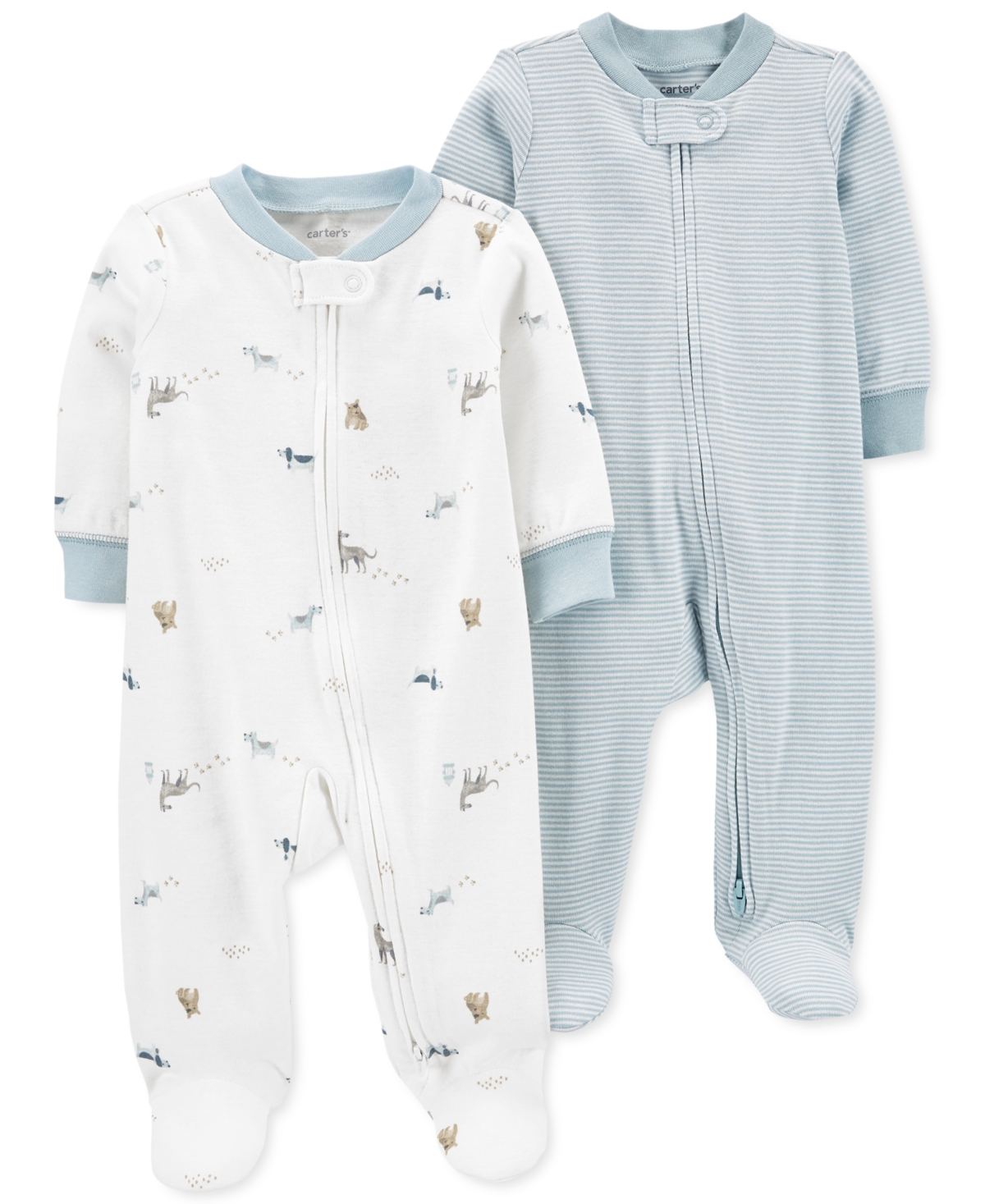 Carter's Baby Boys Dog Print Zip Up Footed Coveralls, Pack Of 2 In Assorted