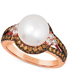 Vanilla Pearl (10mm) & Diamond (1-1/3 ct. t.w.) Ring in 14k Rose Gold