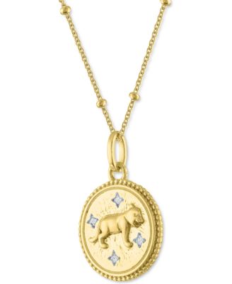 Diamond Accent Chinese Zodiac Disc 18" Pendant Necklace in 14k Gold-Plated Sterling Silver