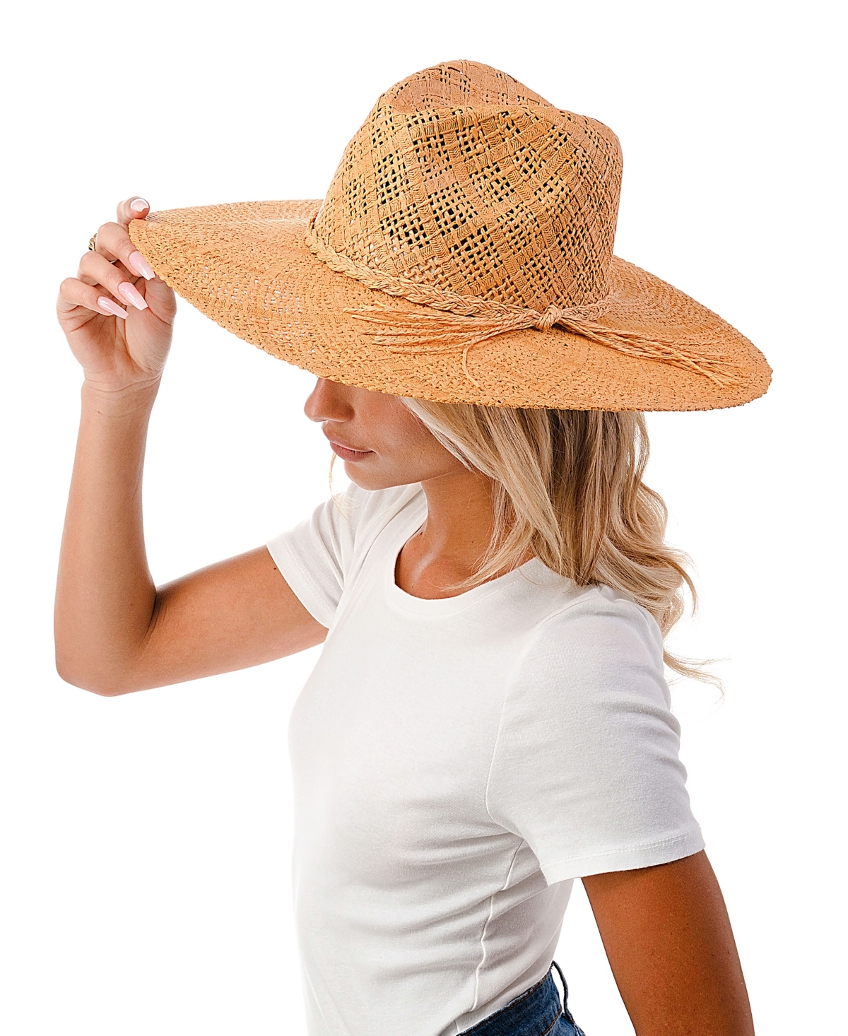 Marcus Adler Women's Wide Brim Straw Hat with Ribbon Trim