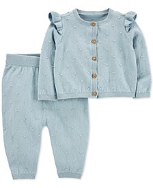 Baby Girls Blue 2-Piece Cardigan & Pants Set