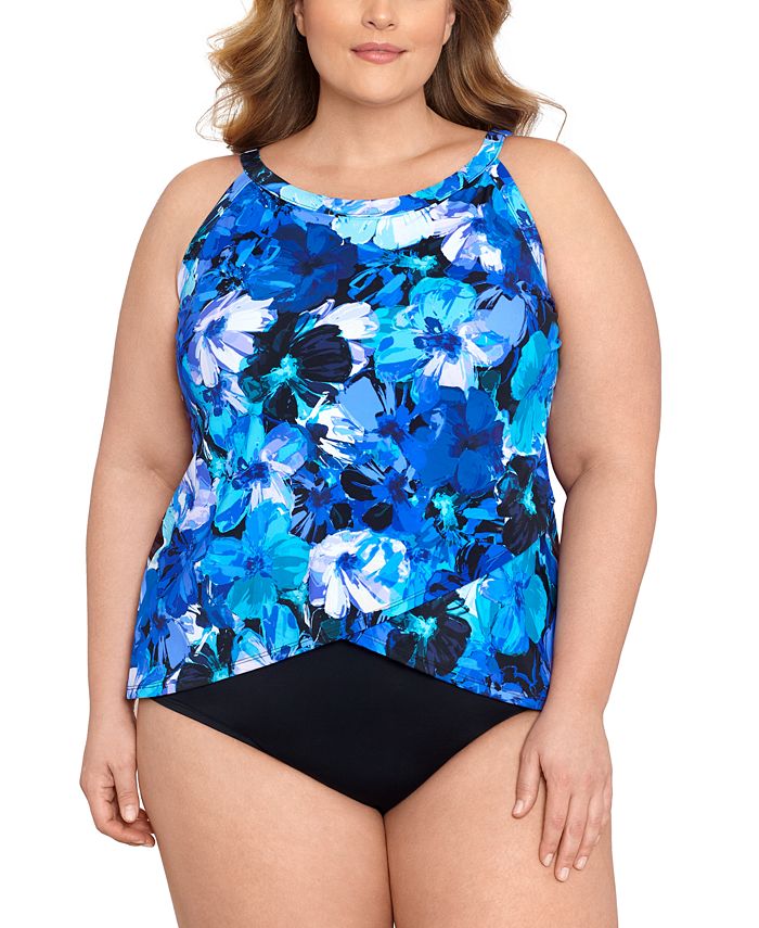 Swim Solutions Plus Size High-Neck Underwire Tankini Top, Created For ...