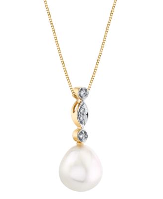 Cultured Freshwater Pearl (10mm) & Diamond Accent 18" Pendant Necklace in 14k Gold