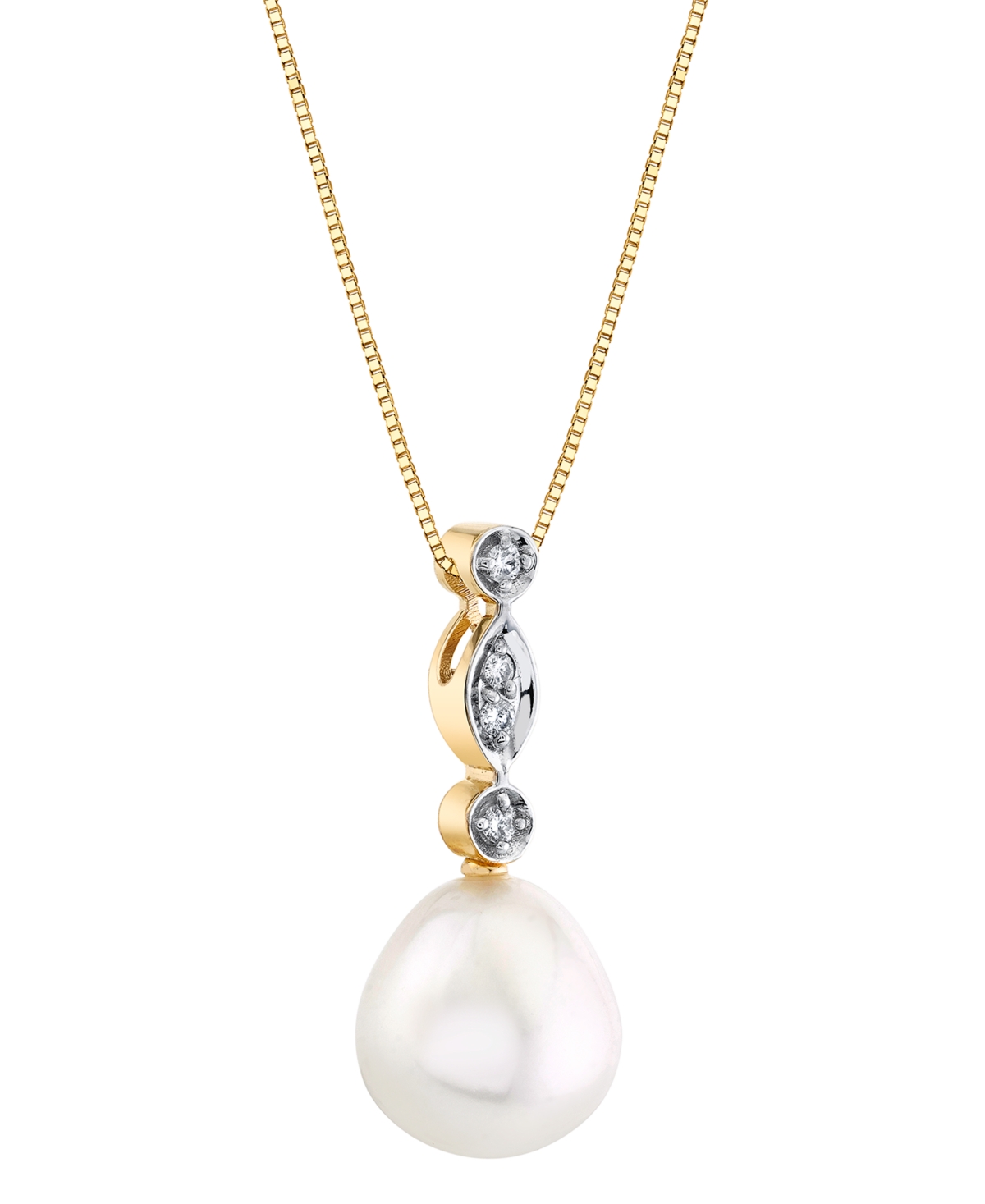 Shop Macy's Cultured Freshwater Pearl (10mm) & Diamond Accent 18" Pendant Necklace In 14k Gold In White