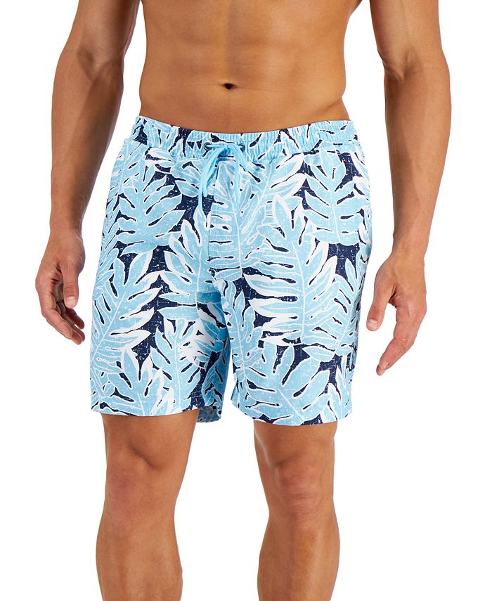 Club Room Men's Tropical Leaves Swim Trunks, Created For Macy's In Basic  Navy Comb