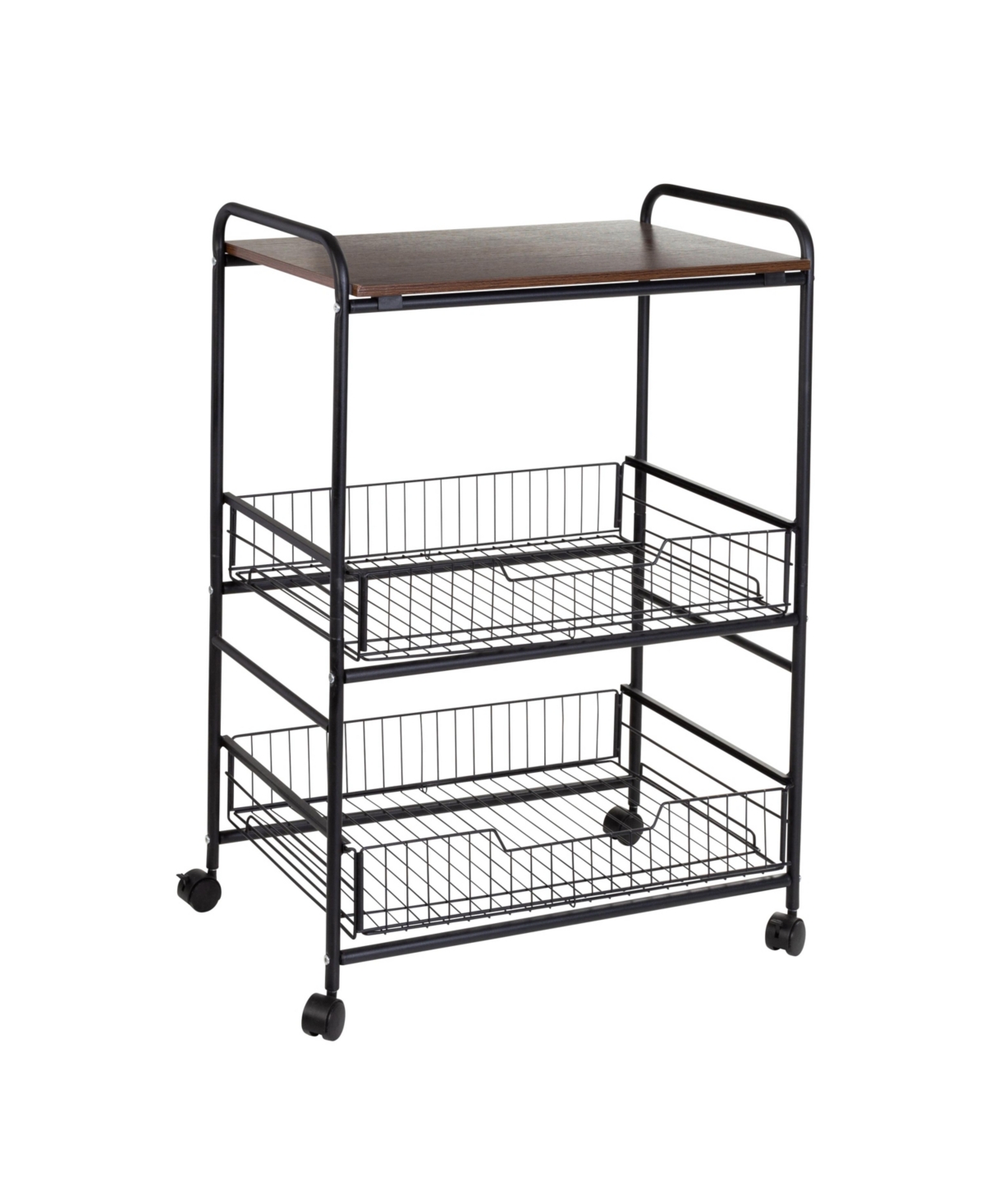 Honey Can Do 3 Tier Wood Shelf And Pull-out Baskets Rolling Cart In Black