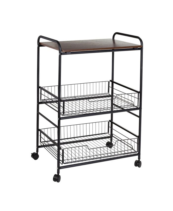 Honey Can Do 3 Tier Wood Shelf and PullOut Baskets Rolling Cart Macy's