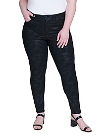 Plus Size Coated Tonal Printed Skinny Mid-rise Jean
