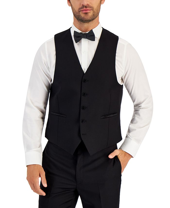 Mens Fully Adj Black Satin Tuxedo Vest Bow Tie Fit All Low Cut FREE SHIPPING 