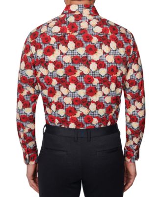 Men's Slim Fit Non-Iron Floral-Print Performance Stretch Dress Shirt