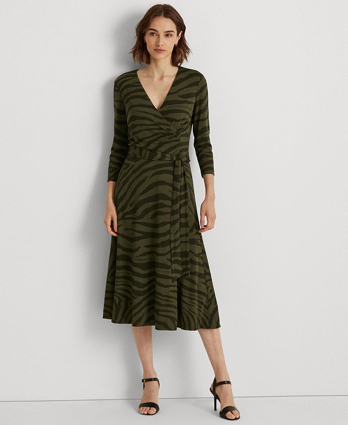Lauren Ralph Lauren Zebra-Print Surplice Jersey Dress - Macy's