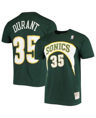 Men's Kevin Durant Green Seattle SuperSonics Hardwood Classics Stitch Name and Number T-shirt