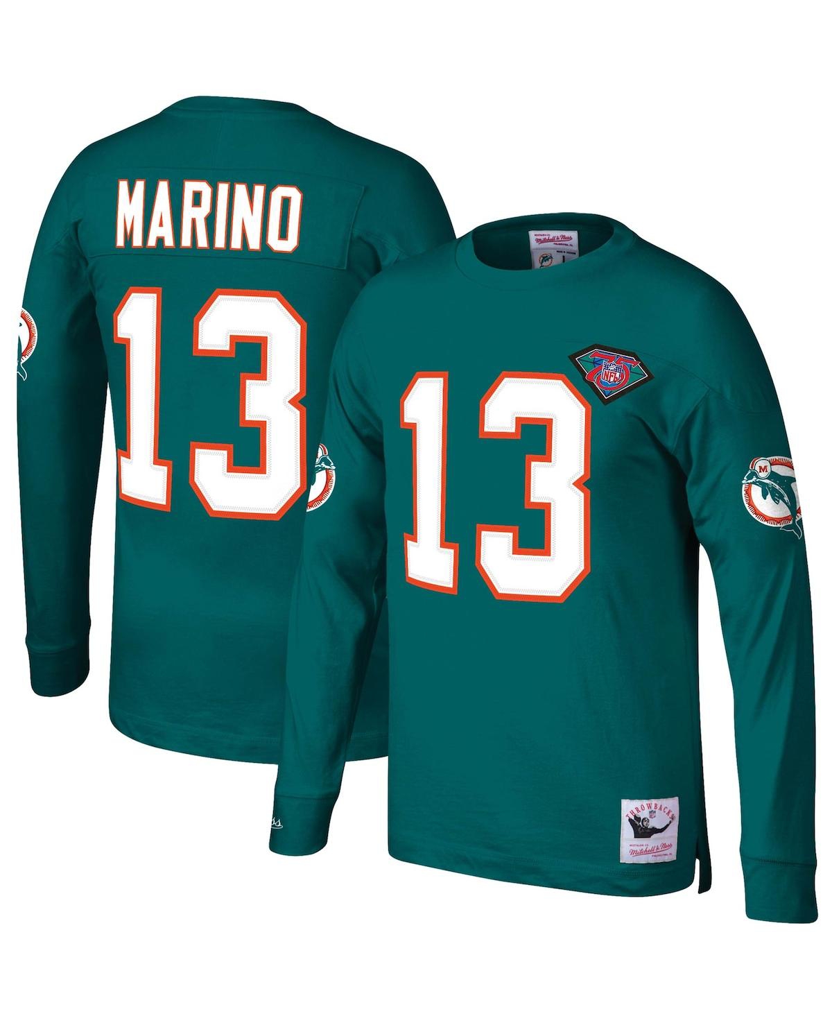MITCHELL & NESS MEN'S MITCHELL & NESS DAN MARINO AQUA MIAMI DOLPHINS THROWBACK RETIRED PLAYER NAME AND NUMBER LONG S