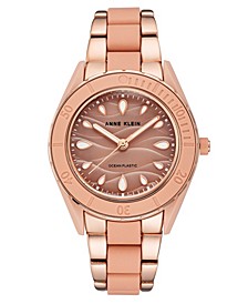 Women's Rose Gold-Tone and Light Pink Solar Ocean Work Plastic Bracelet Watch, 38.5mm