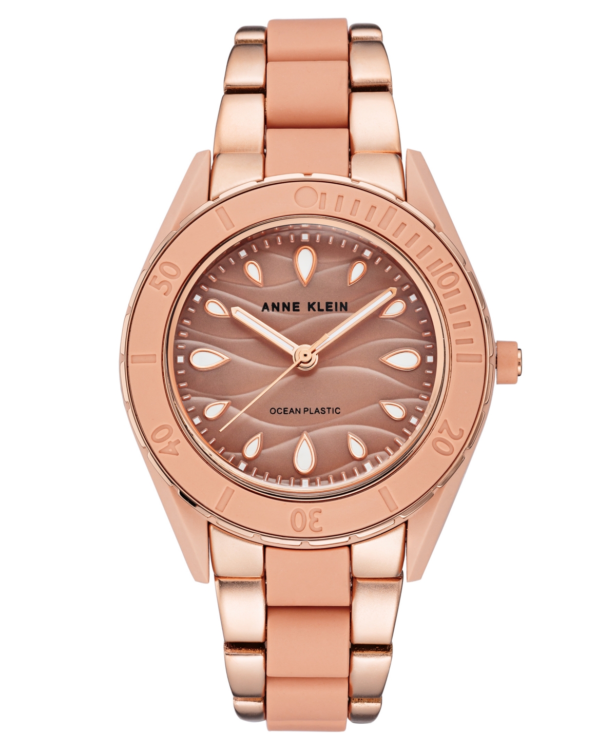 Anne Klein Women's Rose Gold-tone And Light Pink Solar Ocean Work Plastic Bracelet Watch, 38.5mm In Two-tone