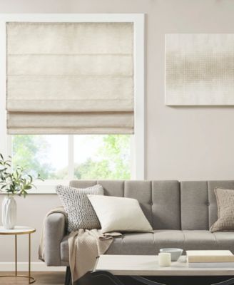 Printed Faux Silk Light Filtering Roman Shade, Room Darkening Single Panel for Bedroom, Lightweight Window Roman Shades For Living Room, Width 31 length 64 inches, Cordless Lift/Pull Ivory Window Panel