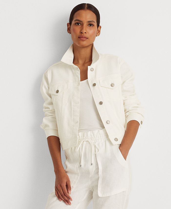 macys.com | Lauren Ralph Lauren Boxy Fit White Wash Denim Jacket