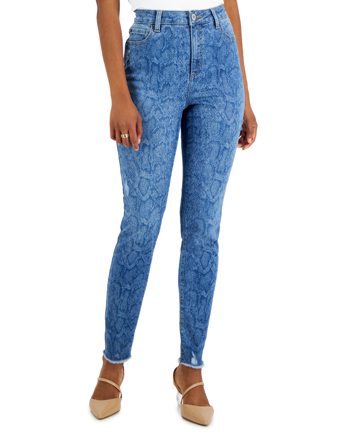  Inc International Concepts Women's High-Rise Snakeskin-Print Skinny Jeans, Created for Macy's