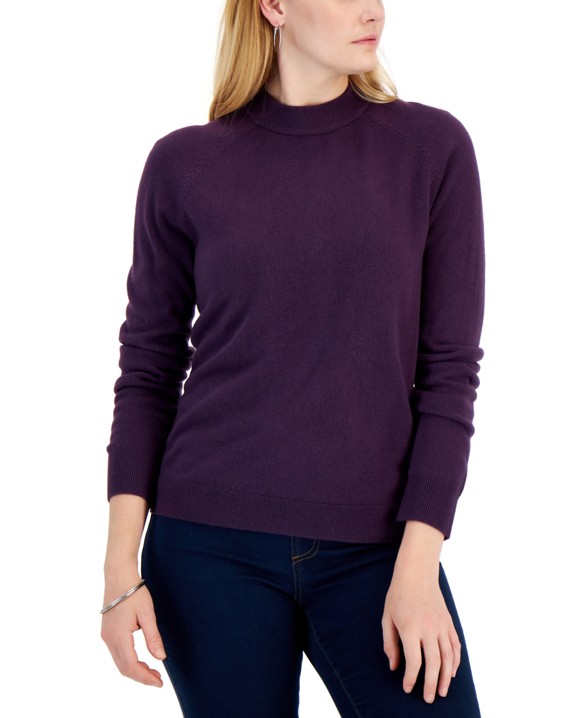 Women's Zip-Back Mock-Neck Sweater, Created for Macy's - Purple Dynasty