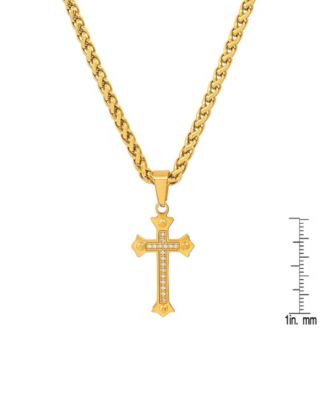 Men's 18k Gold Plated Stainless Steel and Simulated Diamonds Cross Pendant