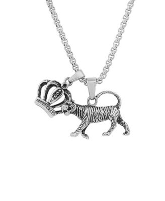 Men's Stainless Steel Tiger and Crown Pendant
