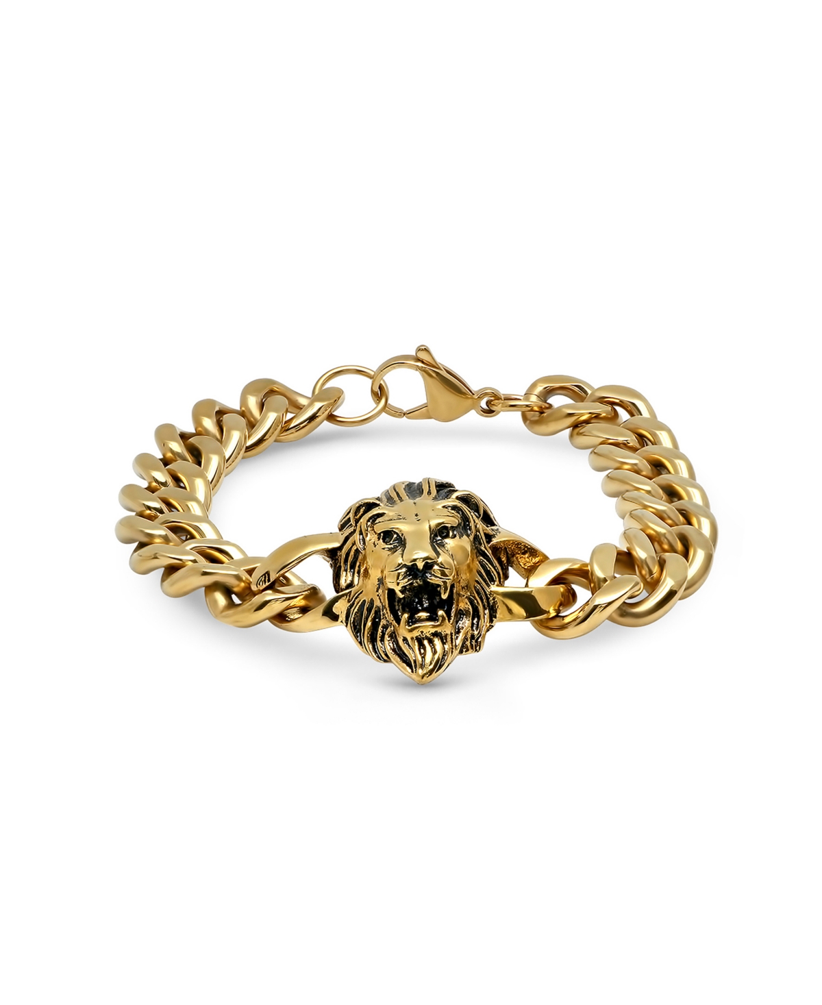 Men's 18k Gold Plated Stainless Steel Lion Head Chain Link Bracelet - Gold Plated
