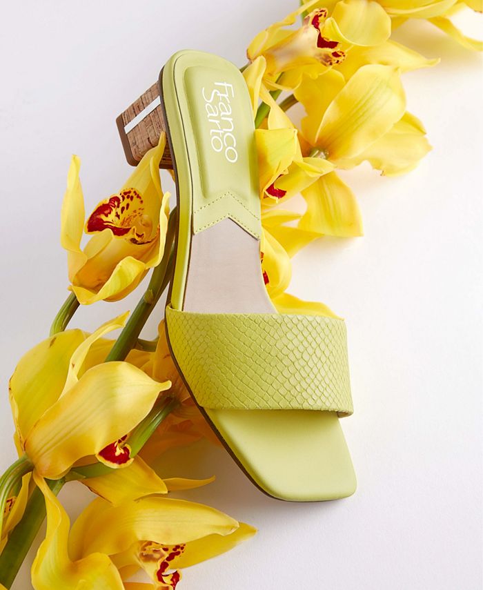Franco Sarto Women's Gem Slide Sandal - Embossed Leather, Toe Loop, Cushioned Footbed, Low Heel