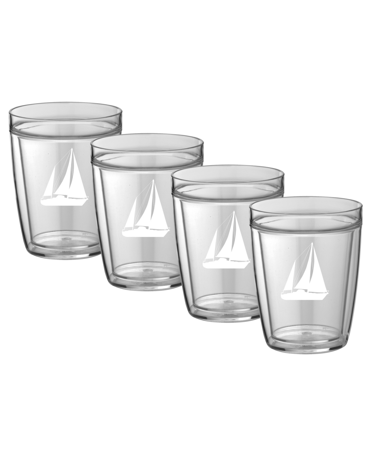 Kraftware Pastimes 14 oz Double Old Fashioned Short Drinking Sailboat Glass, Set Of 4 In Clear,white