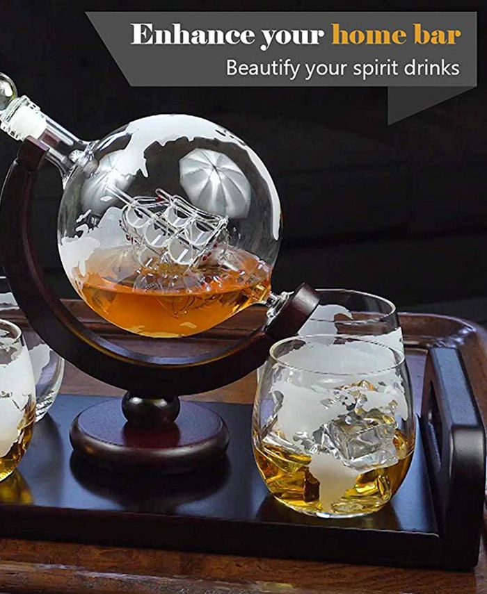 Bezrat Globe Whisky Decanter T Set With Glasses And Tray 6 Pieces Macys 3459