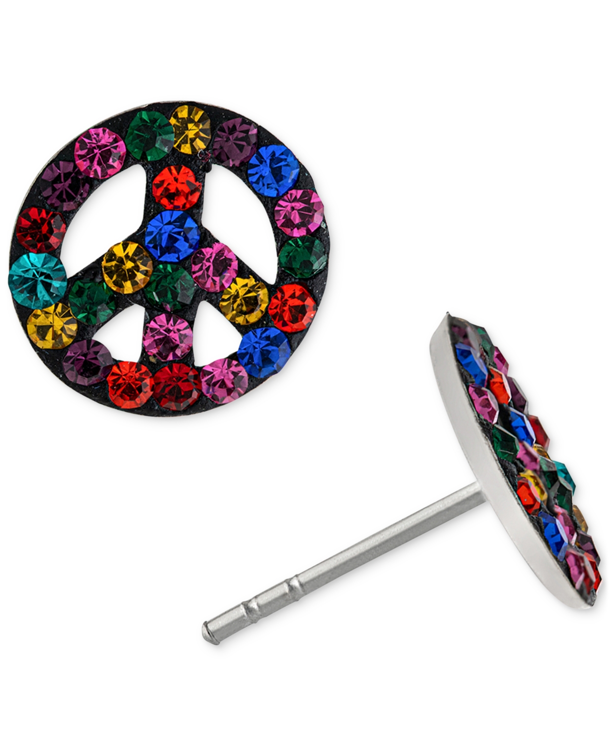 Giani Bernini Crystal Rainbow Peace Sign Stud Earrings In Sterling Silver, Created For Macy's In Multi