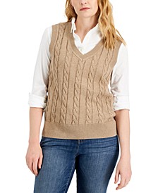 Petite Cotton Traditional Sweater Vest, Created for Macy's