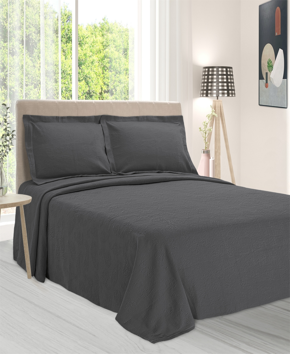 Superior 100% Cotton Paisley Matelasse All-season 3-piece Coverlet Set, Full In Charcoal