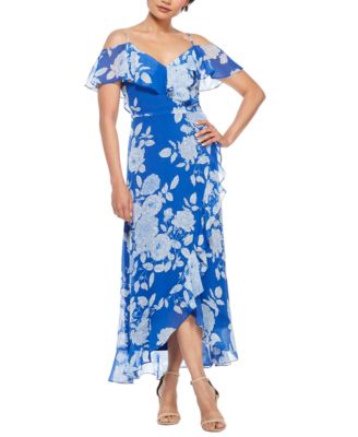 London Times - Petite Floral-Print Cold-Shoulder Maxi Dress