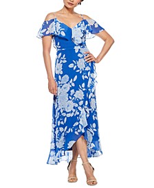 Petite Floral-Print Cold-Shoulder Maxi Dress