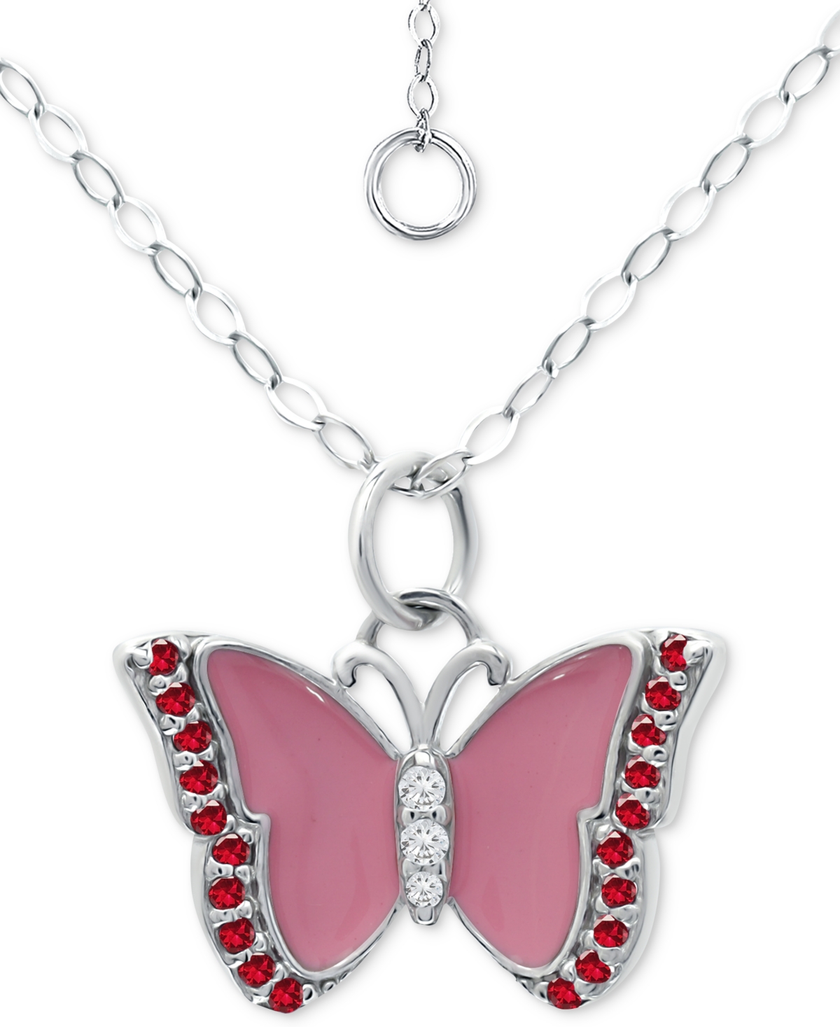 Giani Bernini Cubic Zirconia & Pink Enamel Butterfly Pendant Necklace In Sterling Silver, 16" + 2" Extender, Creat