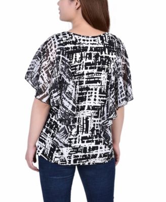 Women's Chiffon Sleeve Poncho Top with Studded Neckline