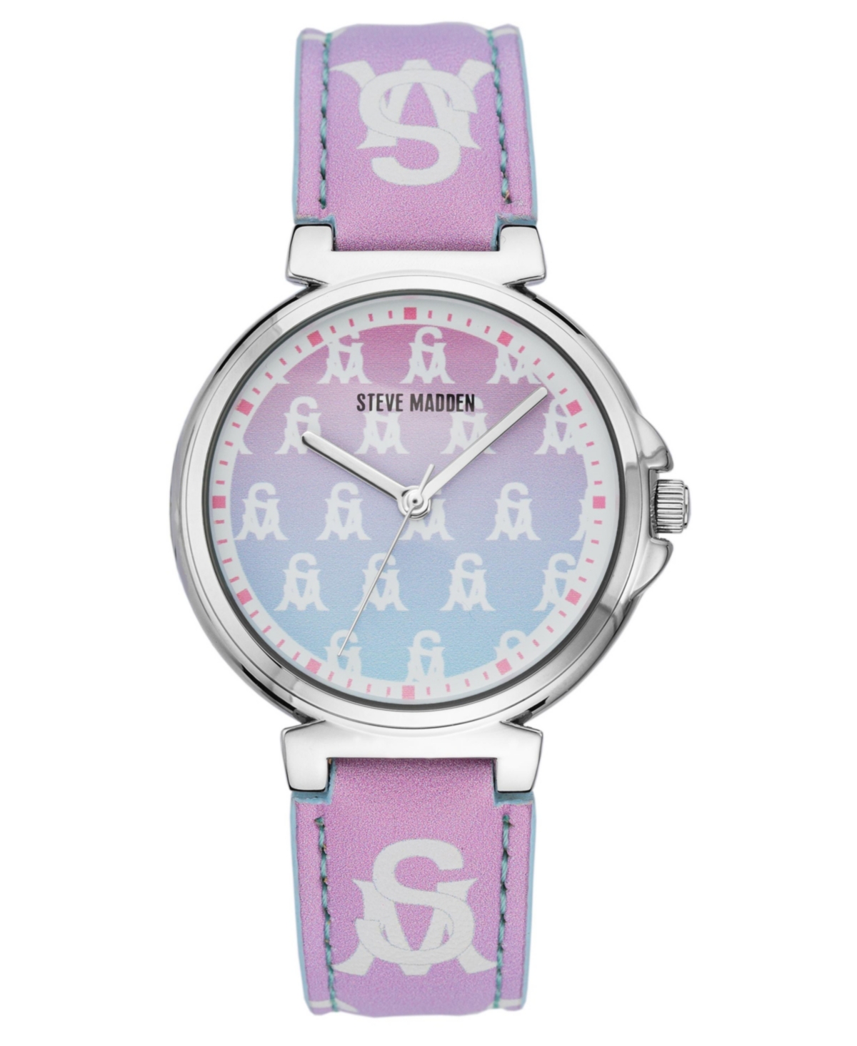 Women's Ombre Lavender and Pink Polyurethane Leather Strap with Steve Madden Logo and Stitching Watch, 36mm - Pink, White