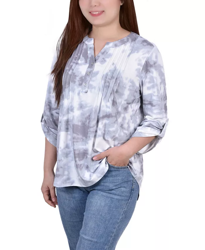 Women's Knit Jacquard 3/4 Sleeve Roll Tab Top - thumbnail 8
