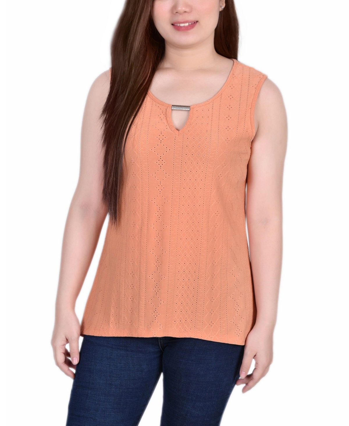 Women's Sleeveless Knit Eyelet Top with Hardware - Magenta