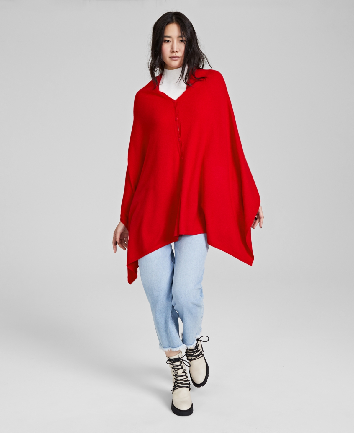 Charter Club Women's 100% Cashmere Button Poncho, Created for Macy's