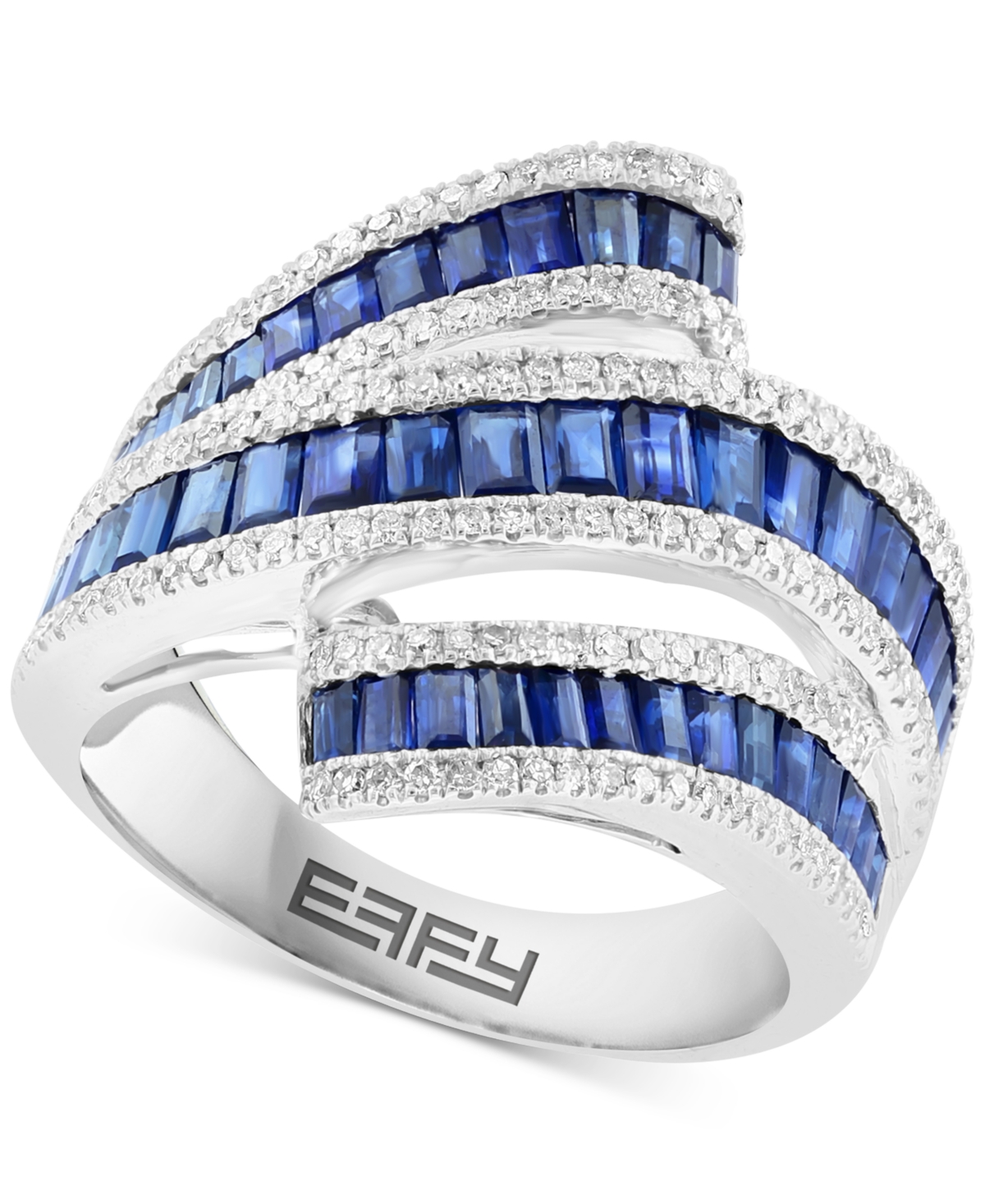 Effy Collection Effy Sapphire (2-1/5 ct. t.w.) & Diamond (3/8 ct. t.w.) Swirl Statement Ring in 14k White Gold