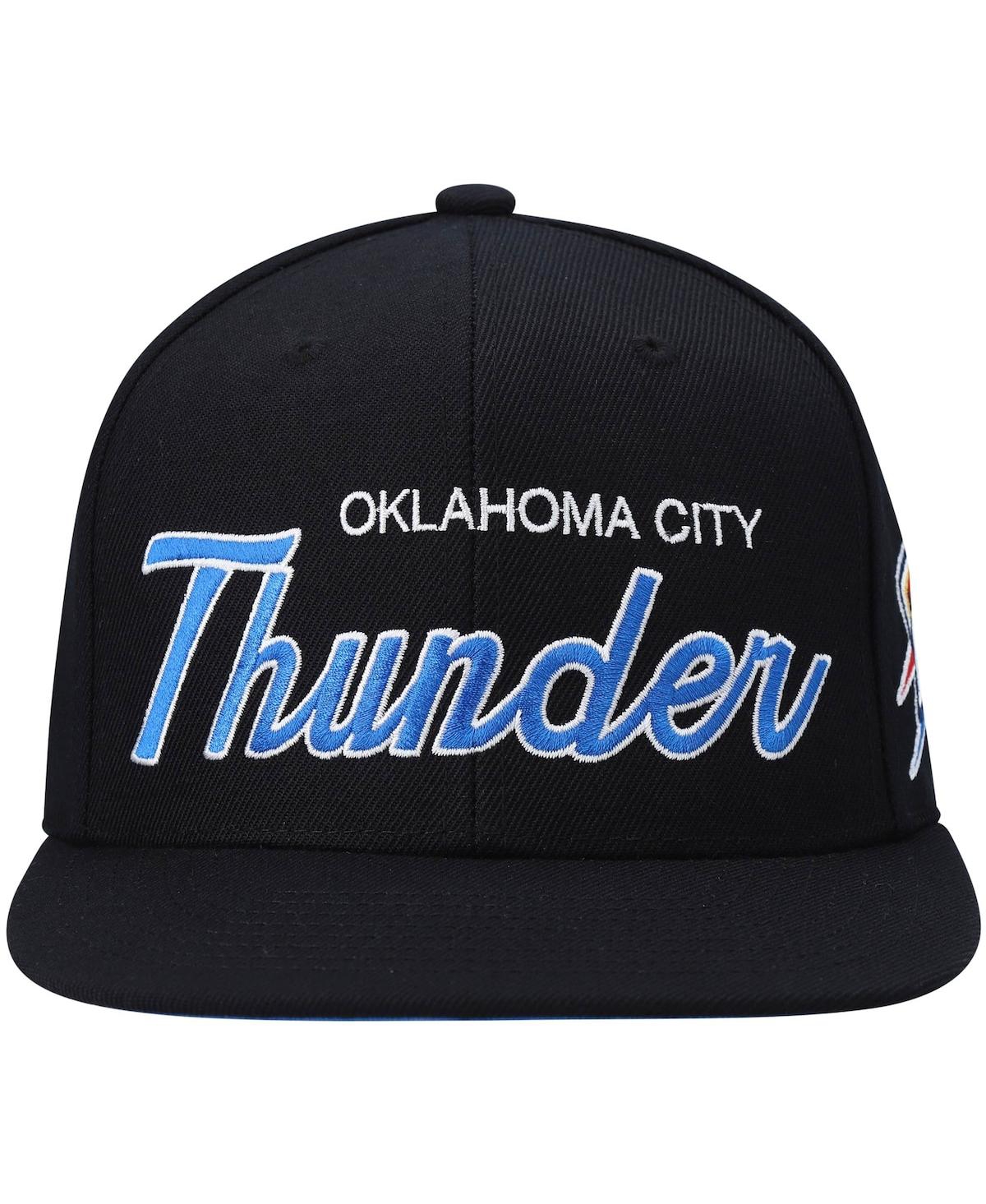 Mitchell & Ness Men's  Black Oklahoma City Thunder Hardwood Classics Script 2.0 Snapback Hat In Black