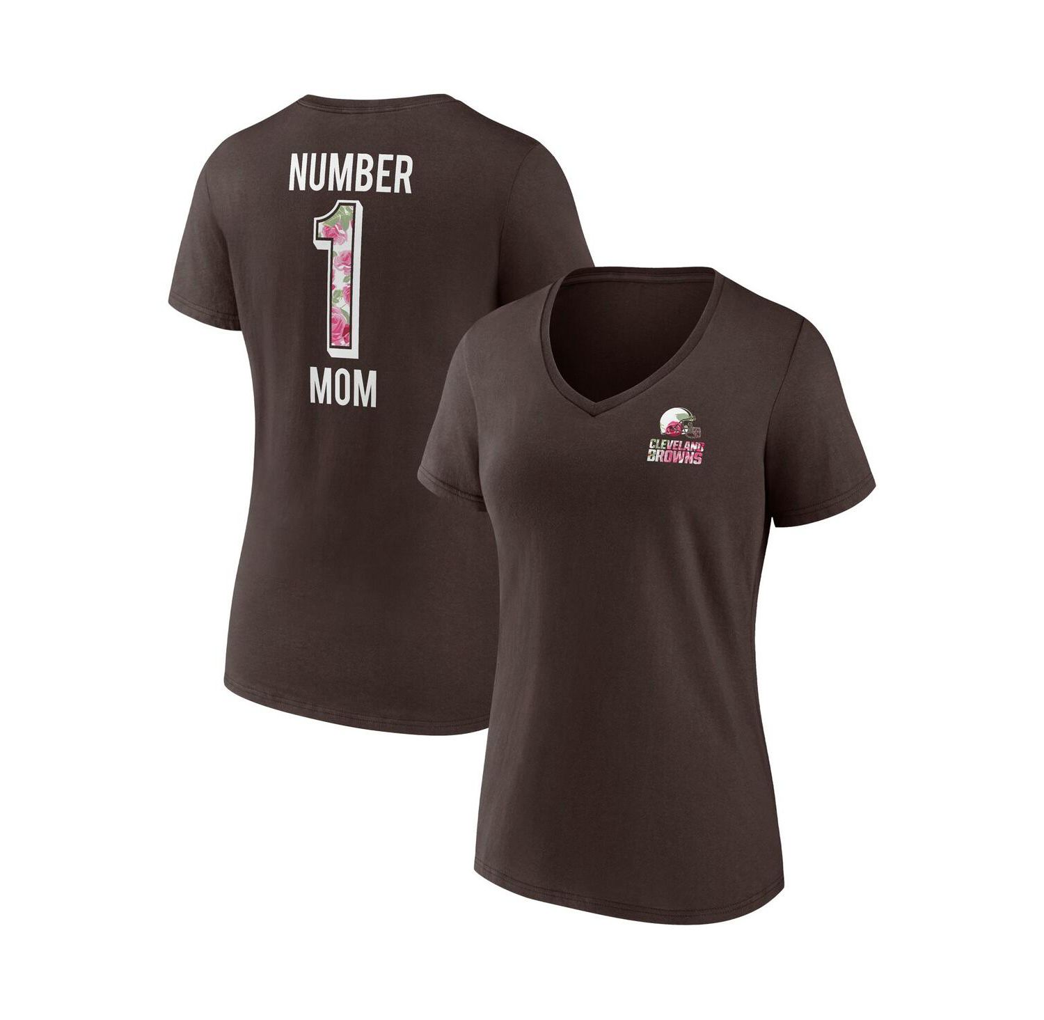 Women's Brown Cleveland Browns Team Mother's Day V-Neck T-shirt