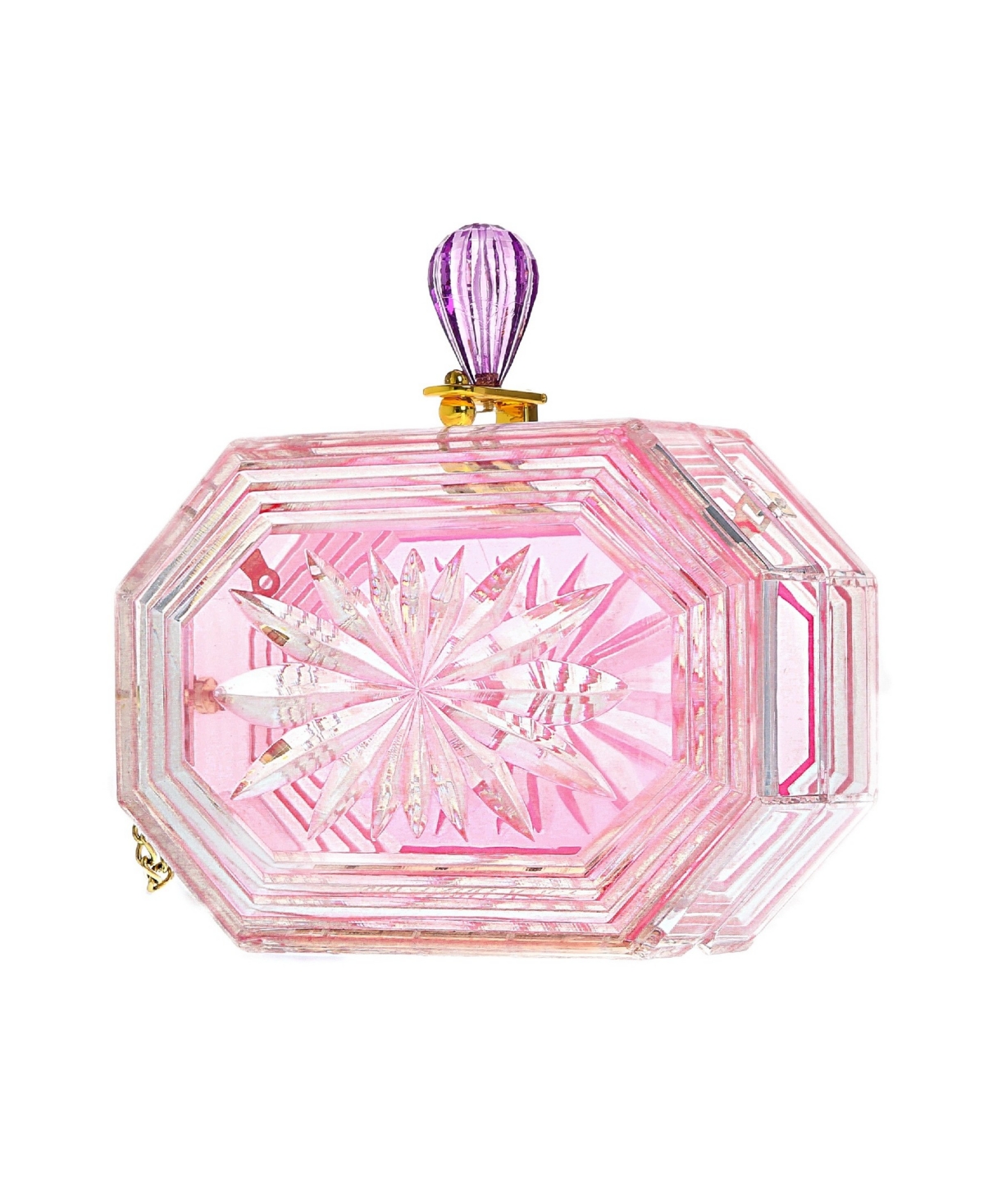 Milanblocks Women's Perfume Bottle Clear Flower Cut Acrylic Clutch In Pink